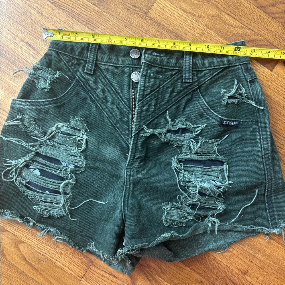 Rocky Mountain Green Distressed Jean Shorts